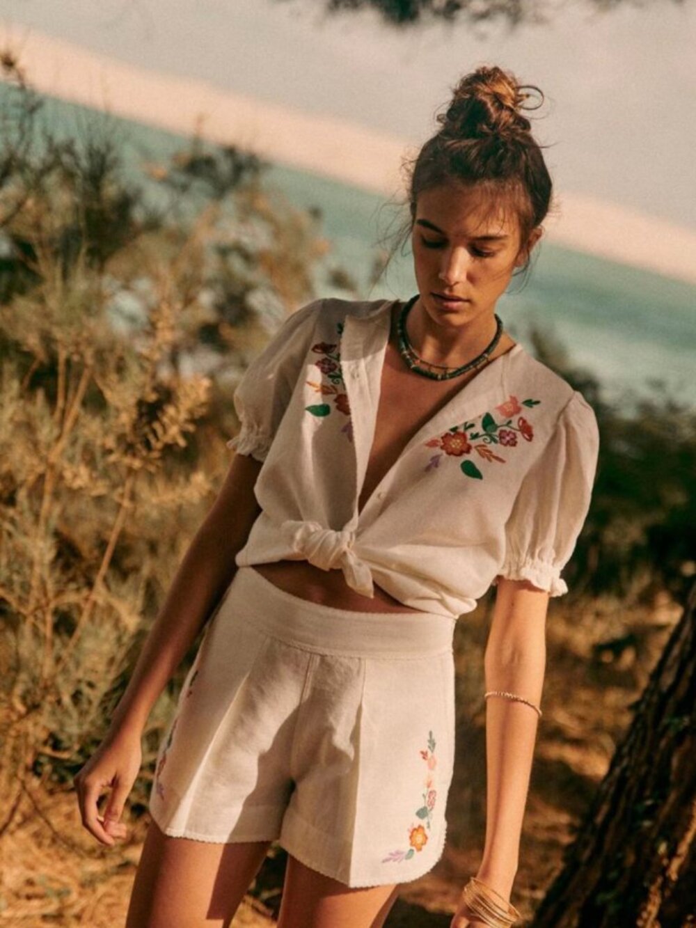 Sezane Luz Shirt Embroidered Flowers 34